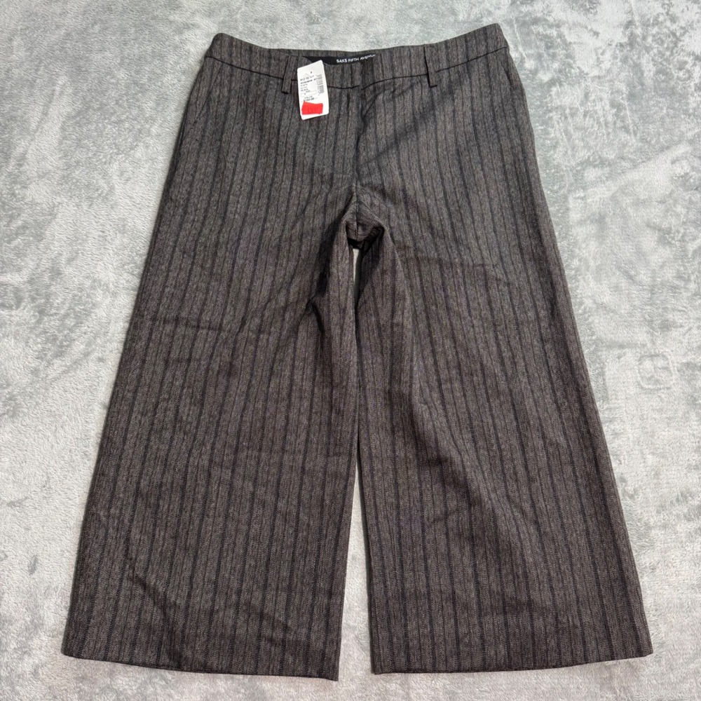 NEW VTG Y2K Saks Fifth Avenue Capri Pants Pinstripe Wide Leg Brown Wool Blend 8